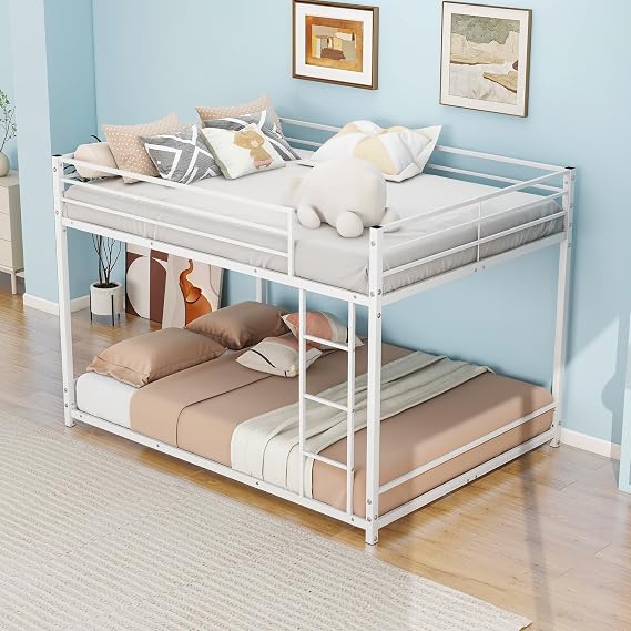 4FT6 Double Bunk Beds, Full Over Full Bunk Bed, Loft Bed, White