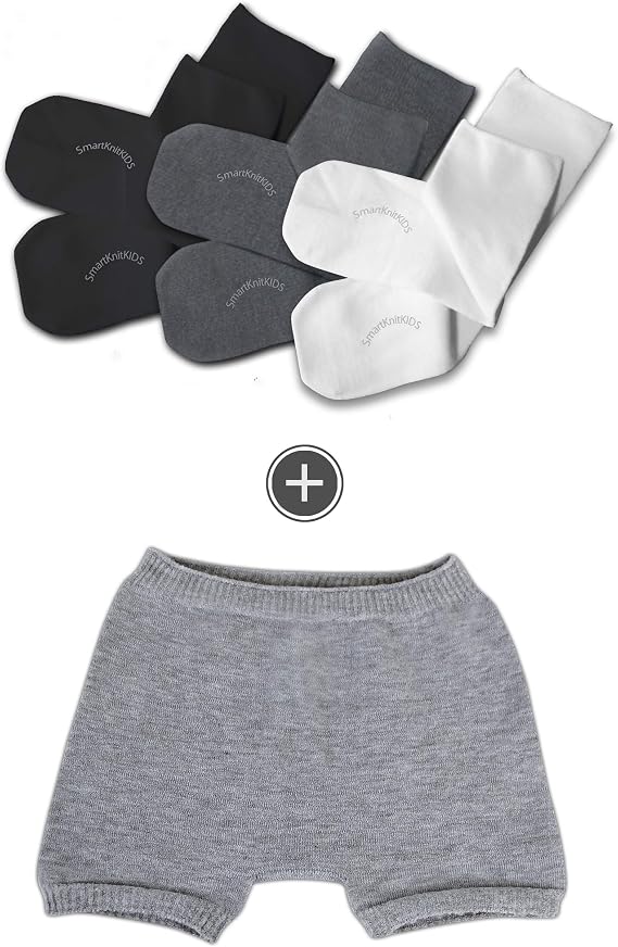 Seamless Sensory-Friendly Sensitivity Socks 3 Pack and Boxer Brief Style Seamless Undies (Black/Grey/White, Large & Grey, Medium)