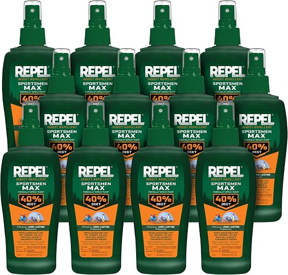 Repel Insect Repellent Sportsmen Max Formula Pump Spray 40 Percent DEET, 6 Ounces, Long-Lasting Insect Repellent Spray Repels Mosquitoes, Ticks, Gnats, Biting Flies, Chiggers And Fleas, 12 Pack