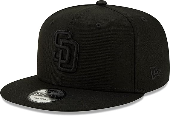 New Era MLB 9FIFTY Black Black Primary Logo Team Adjustable Snapback Hat Cap One Size Fits All - San Diego Padres Black