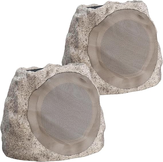 Outdoor Speakers With Lights Show Bluetooth Speakers Waterproof Patio TWS Connection Outdoor Bluetooth Speakers Wireless Solar Powered and Rechargeable Rock Speakers for Patio Pool 2Packs(Stone)