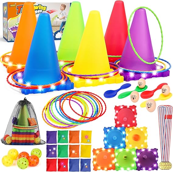 Eocolz 49PCS Carnival Game Kids Outdoor Set Ring Toss LED Cones Bean Bags