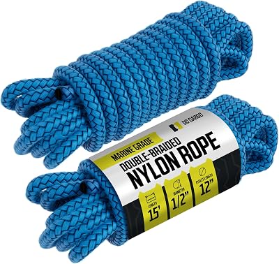 DC Cargo Mall Boat Dock Lines 2 Pack 12 X 15 Double Braided Boat Ropes for Docking with 12 Eyelet. Marine Grade Nylon Material & Damage Resistant Line Fibers for Secure Docking