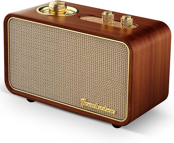 Bluetooth Speaker with AM/FM Radio, Vintage, Portable, Wood