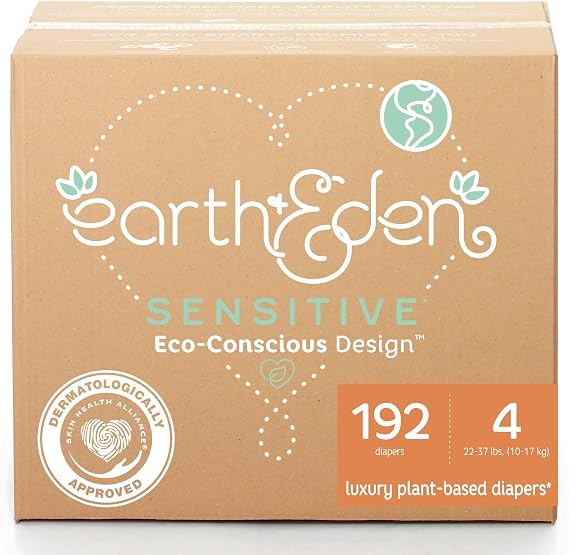 Earth & Eden Sensitive Baby Diapers, Size 4, No Harsh Chemicals, 192 ct | Eco-Conscious, Hypoallergenic, No Harsh Chemicals, Dermatologically Approved