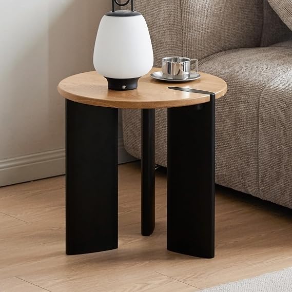YESWOOD Solid Wood Side Table with 2-Tone Finish, Zen Style End Table for Living Room & Balcony, Nature Wooden Bedside Table for Bedroom, 100% Solid Wood Furniture, Oak Natural & Vintage Black