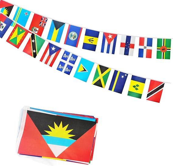 20 Caribbean Carib Countries String Flag, 30 ft International Flags Bunting Banner,Caribbean Carib Countries Flag Banner Decoration for School, Sports Events, Grand Opening, Party