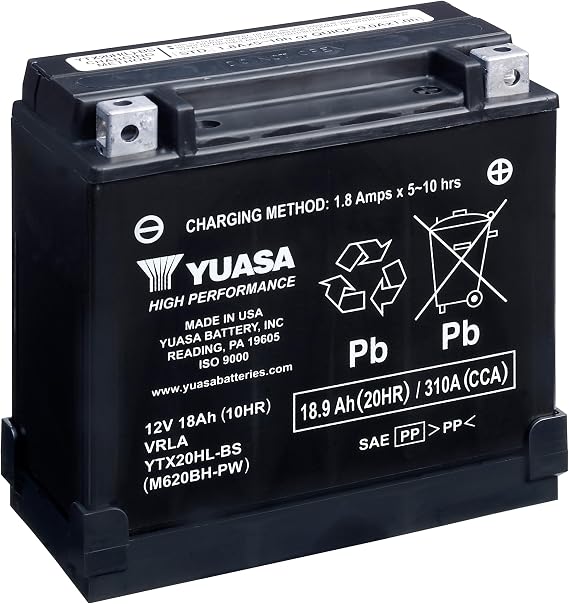 Yuasa YUAM620BH-PW YTX20HL-BS-PW Maintenance Free H Series AGM Battery with Acid pack