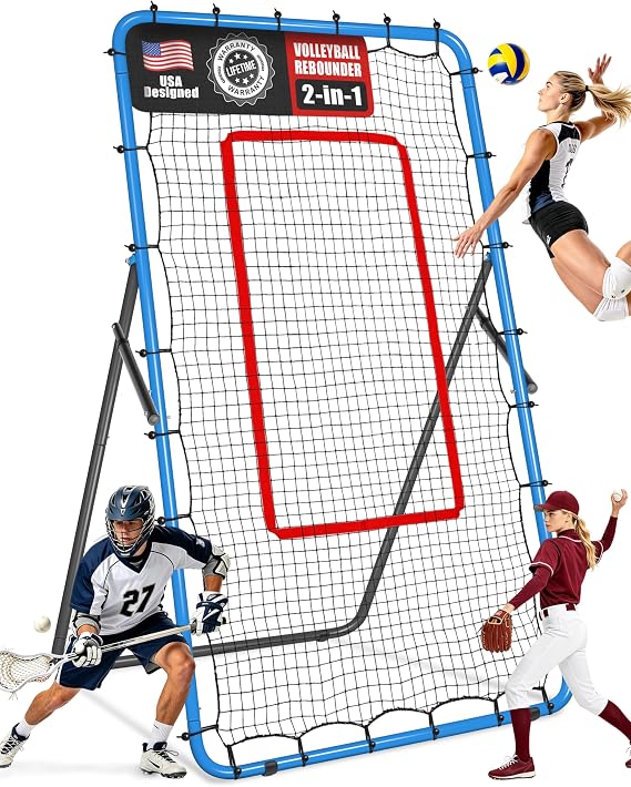 Volleyball Rebounder Net Baseball Soccer Softball Pitchback Bounce Back | Multi Sport Adjustable Angles Heavy Duty Lacrosse Practice Return, Backyard Home Solo Training Portable