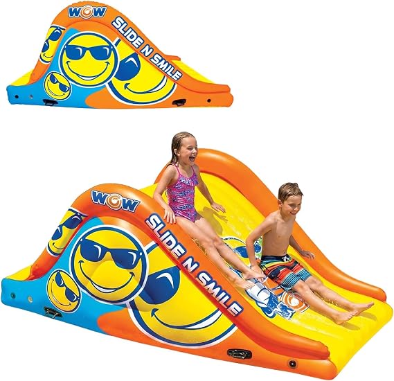 WOW Sports Giant Inflatable Floating Water Slide - 2 Lanes - 9 ft - Hi-Vis Graphics - Kids & Adults