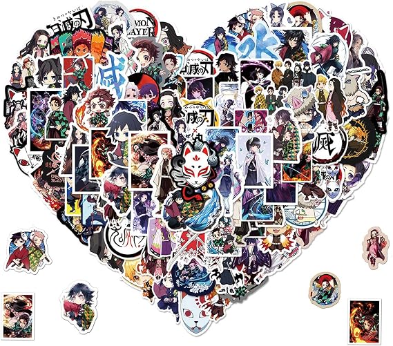 100PCS Japanese Anime Demon Anime Slayer Funny Cartoon Waterproof Sticker for Water Bottles Cartoon Characters Stickers for Kids, Toddlers, Teens, Girls, Adults (Japanese Anime)