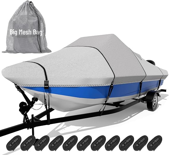 1600D+1200D Center Console Boat Cover with 2" Tie Down Loops,17'-19'L
