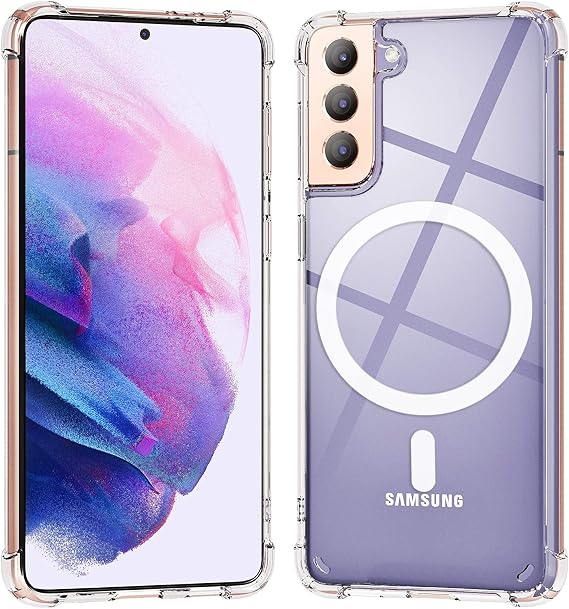 KIOMY Clear Case for Samsung Galaxy S21+ / S21 Plus, Airbag Corners Shockproof Bumper Protective Phone Cover, Hybrid Design Hard PC Back with Flexible TPU Frame, Magnetic for Magsafe Wireless Charging