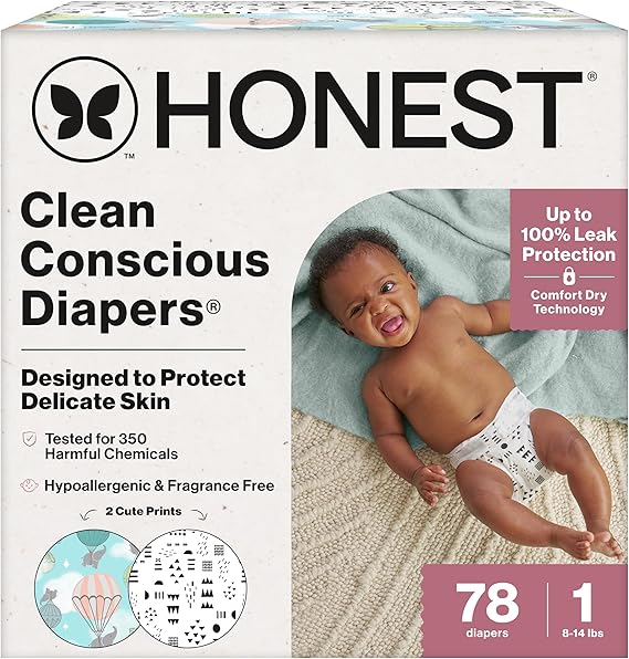 The Honest Company Daytime Diapers, Pattern Play, Size 1, 78 Count