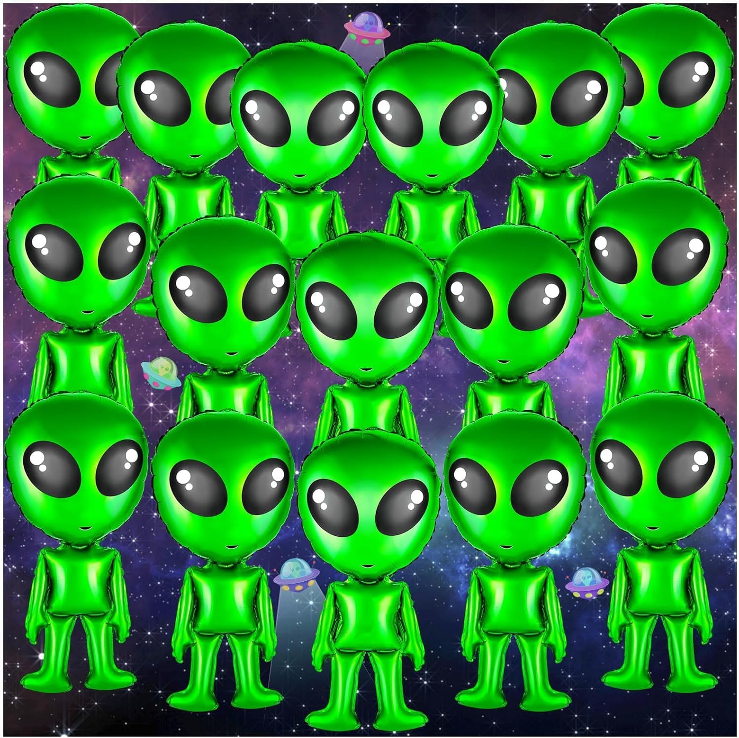 16 Pcs Alien Balloons, 32in Inflatable Green Alien Funny Inflatable Alien Balloon Blow Up Alien for Alien Party, Halloween, Christmas, Birthday Decoration
