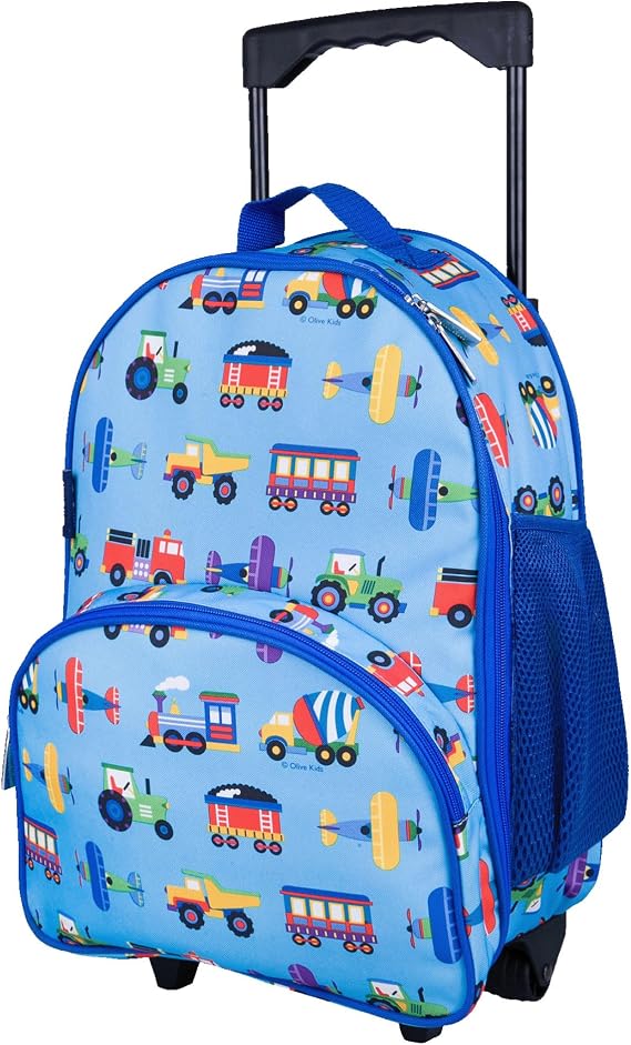 Wildkin Kids 16 Inch Rolling Luggage for Boys & Girls Lightweight Carry-On Suitcase with Telescoping Handle & Rolling Wheels for School, Travel & Overnight Trips (Trains, Planes, and Trucks)