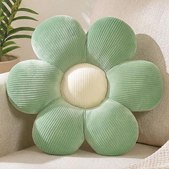 Green Flower Pillow Decorative Throw Pillows Cute Floor Cushions Aesthetic Preppy Room Bedroom Decor for Bed Sofa Chair 38cm (Green)