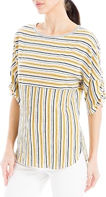 Max Studio Womens Texture Knit Ruched Sleeve Top