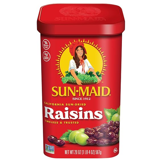 Sun-Maid California Sun-Dried Raisins - 20 oz Resealable Canister - Dried Fruit for Healthy Snacks, School Lunches, and Natural Sweeteners