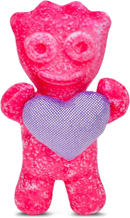 iscream Sour Patch Kids Candy Character Shaped Pillow with Heart, Pink | Officially Licensed, Mini 8.5" x 5" Size, Silky Soft Embossed Fleece, Plush Heart Accent, Cute, Cheerful Valentine Decor