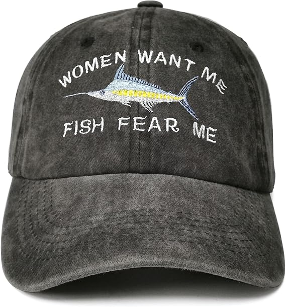 Embroidered Women Want Me Fish Fear Me Baseball Hats