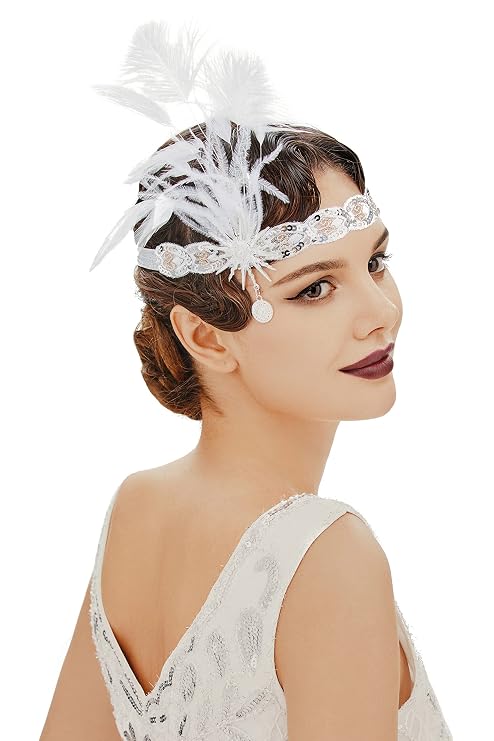 BABAYOND 1920s Flapper Headband - Feather Headpiece for Women - Roaring 20s Great Gatsby Hair Accessory