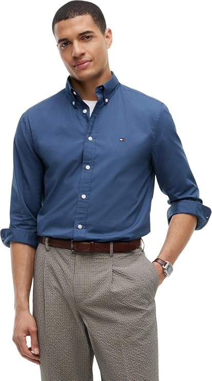Tommy Hilfiger Men's Shirt Flex Poplin Solid Regular Fit