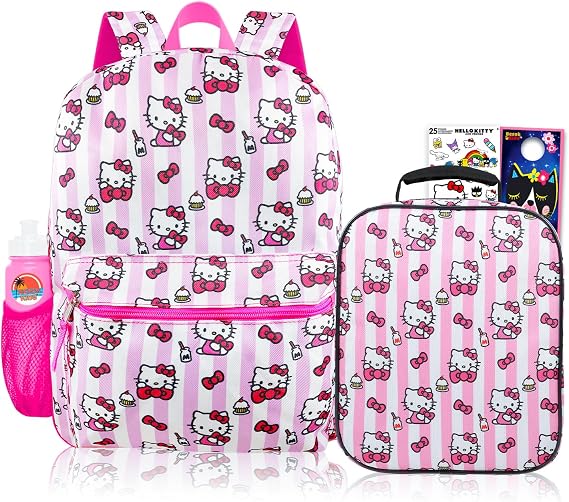 Hello Kitty Backpack with Lunch Box - Bundle with Backpack, Lunch Bag, Stickers, More | Hello Kitty School Supplies for Kids