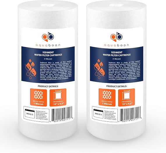 Aquaboon Whole House 1 Micron Water Filter 10 x 4.5 Against Sediment Water Filter Cartridge Replacement Compatible with DGD-5005, AP810, 2-Pack