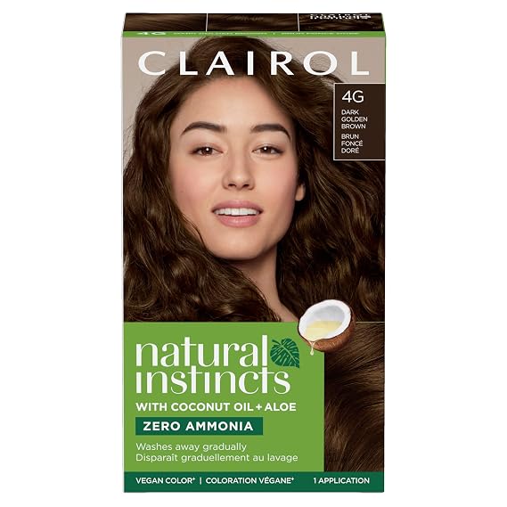 Clairol Natural Instincts Demi-Permanent Hair Dye, 4G Dark Golden Brown | AmmoniaFree, Vegan Hair Color with Coconut Oil & Aloe Vera | Pack of 1