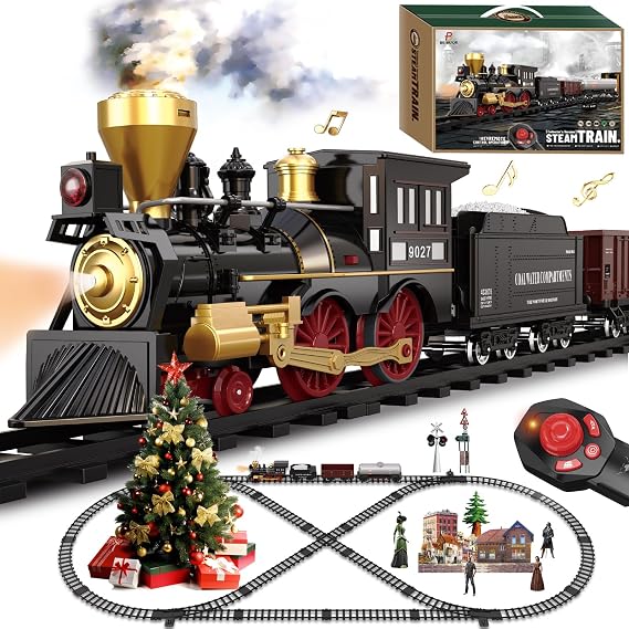 Train Set for Kids Remote Control Train Toys w/Steam Locomotive, Cargo Cars & Luxury Tracks, Electric Trains w/Realistic Smoke,Sounds & Lights, Christmas Birthday Gift for Boys Girls 3 4 5 6 7+…