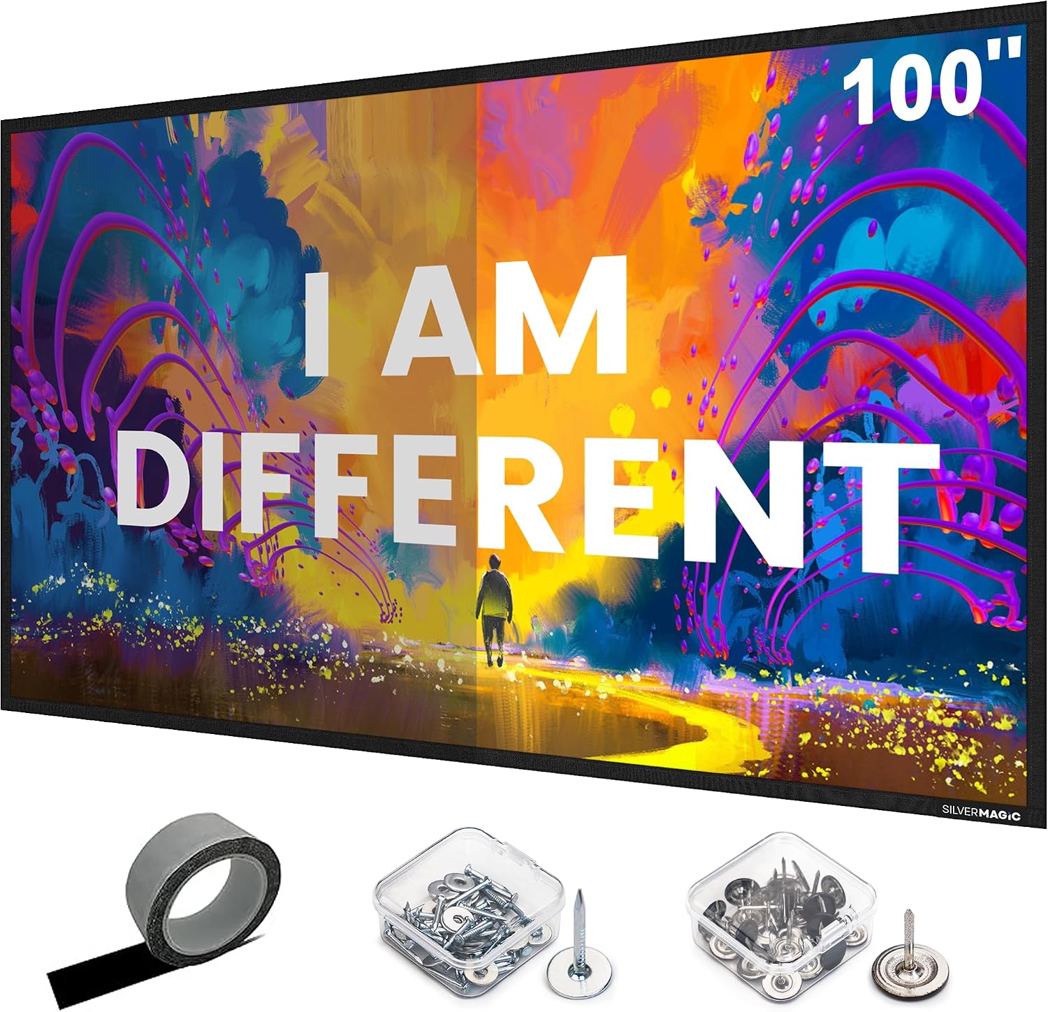 ALR Projector Screen - Fixed Frame Like & Wall Mount - High Contrast 70% ALR High Brightness 2.7x Gain - 100" 16:9 Gray Screen