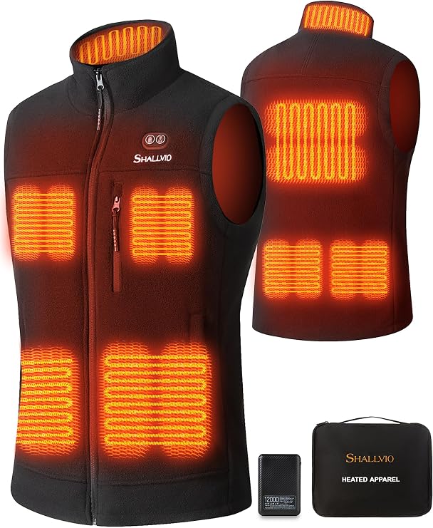 Men's Fleece Heated Vest with 7.4V 12000mAh Battery Pack Included, 8 Heating Zones Electric Heated Vest for Men