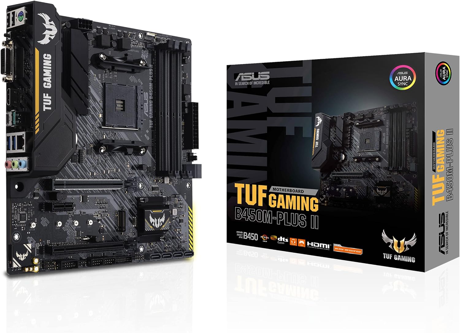 ASUS TUF Gaming B450M-PLUS II, Micro ATX Motherboard, AMD B450 AM4, M.2, AI Noise Cancelling Microphone, USB 3.2 Gen 2 Type-A, USB 3.2 Gen 1 Type-C, Support Aura Sync RGB, Black
