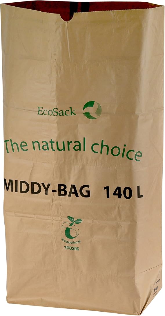 140 Litre x 10 Paper Compostable Wheelie Bin Liners - Biodegradable Sacks/Liners - EcoSack 120L / 140L Bags with Composting Guide