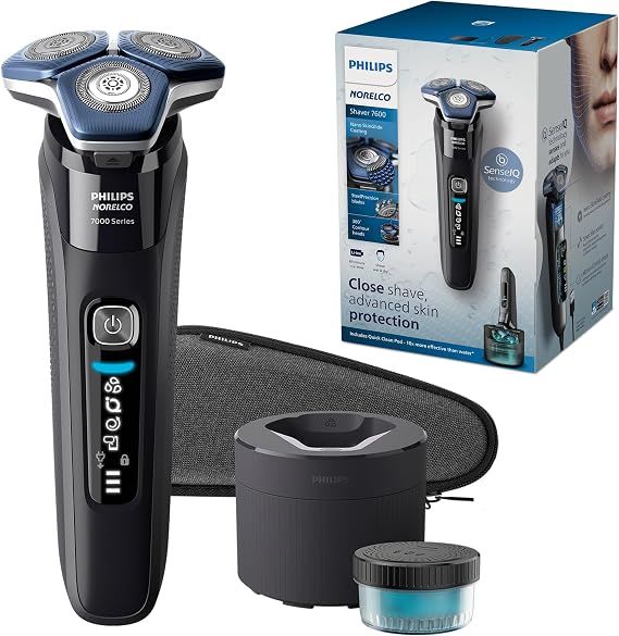 Philips Norelco 7600 Electric Shaver, Black | 45 SteelPrecision Blades, SenseIQ Technology, Nano SkinGlide coating, 360 Flexible Heads, Quick Clean Pod, S7886/84