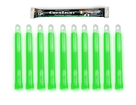 Cyalume Military Grade Green Glow Sticks - Premium Bright 6 ChemLight Emergency Glow Sticks with 12 Hour Duration (Bulk Pack of 10 Chem Lights)