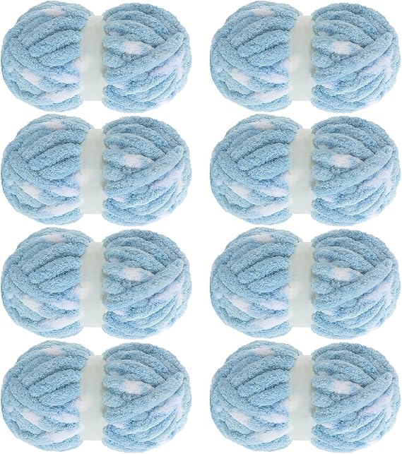 MABOZOO Thick Chunky Yarn for Hand & Arm Knitting,Super Bulky Big Soft Pluffy Chunky Blanket Yarn for Crocheting,8 Pack,Blue & White