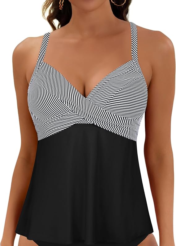 Firpearl Womens Underwire Tankini Top Twist V Neck Swimsuits for Big Busted