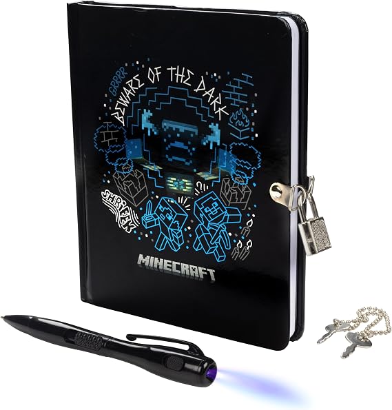 Minecraft Secret Journal for Kids - UV Light, Invisible Ink Pen, Lock & Key Diary - 192 Pages with Hidden Video Game Items - Officially Licensed - Stationary Gamer Gift for Boys & Girls (Ages 8+)