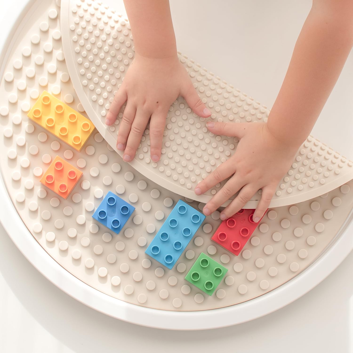 Inspire My Play - Silicone Building Blocks Baseplate - Compatible with All Major Building Block Brands - Double Sided for Large Building Blocks - Perfect Accessory for Sensory PlayTray - Stone