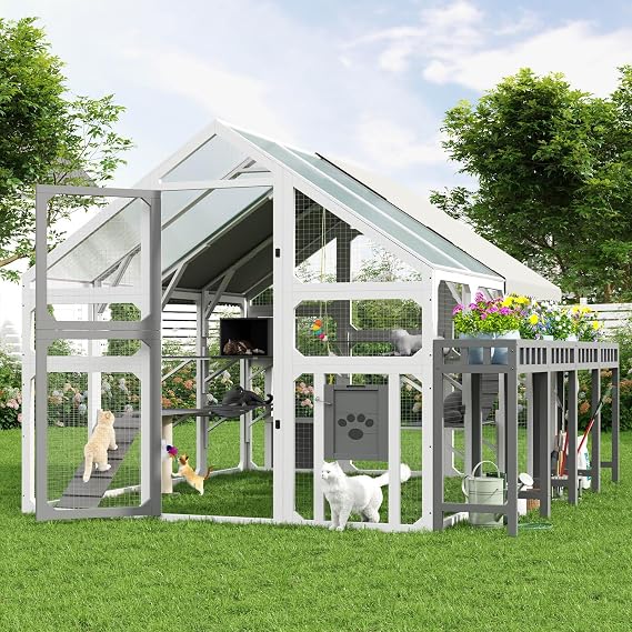 Extra Large Catio Outdoor Cat Enclosure for Multiple Cats,Grey&White