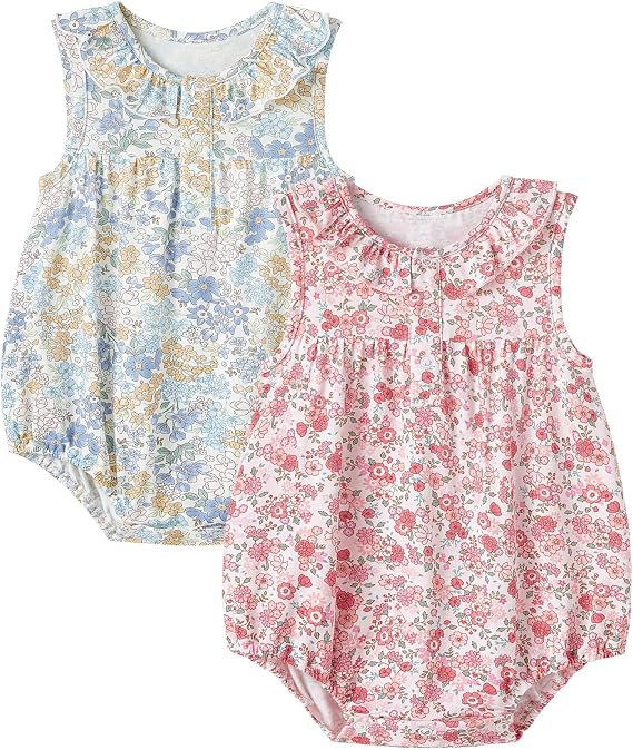 pureborn Baby Romper Bodysuits 2-Pack Unisex Soft Cotton One-Piece Outfit for Infant Boys Girls 0-24 Months