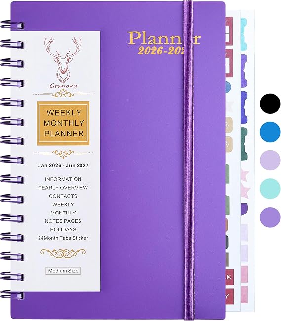 Daily Planner 2026-2027, Weekly and Monthly Planner 2026-2027 Academic Year, January 2026-June 2027 Calendar Planner, 8.2"5.5", 18 Months, Agenda Book for Teacher, School Student(JAN.2026-JUN.2027 Deep Purple)
