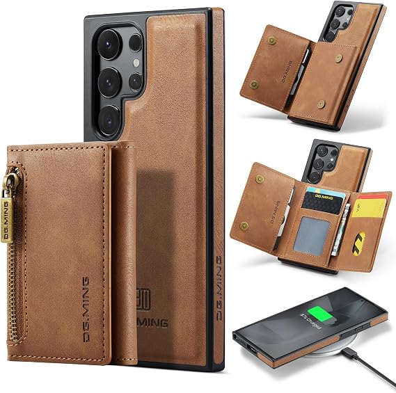 Compatible with Samsung Galaxy S24 Ultra(6.8''),The Upgrade 2 in 1 Detachable Back Cover& Fold Leather Wallet Phone Cases, Support Wireless Charging (Brown)