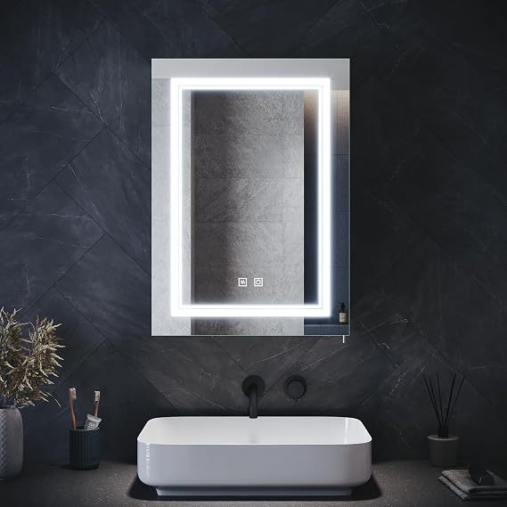 ELEGANT 500 x 700mm Mirrored Bathroom Cabinets Wall Mounted with Shaver Socket Single Door Bathroom Mirror Cabinet with Led Lights, Touch Swith, Dimmable, Defogger [Energy Class D]