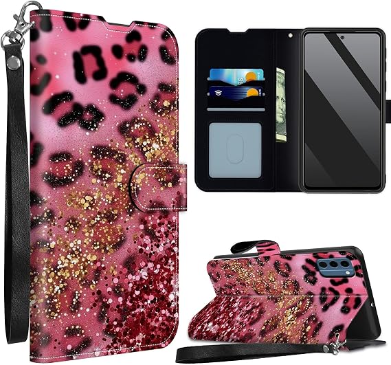 Pink Glitter for Nokia G100 N150DL Wallet Case with Wrist Strap, Flip PU Leather Card Holder Phone Case Magnetic Closure Kickstand Shockproof Purse Cover for Nokia G100