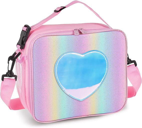 Lunch Box for Girls Kids, Rainbow Insulated Lunch Bag for School Pink | Leakproof, Reusable, Adjustable Shoulder Strap, Keep Food Cool and Warm, Lunch Tote Bag for Girls School Travel Picnic
