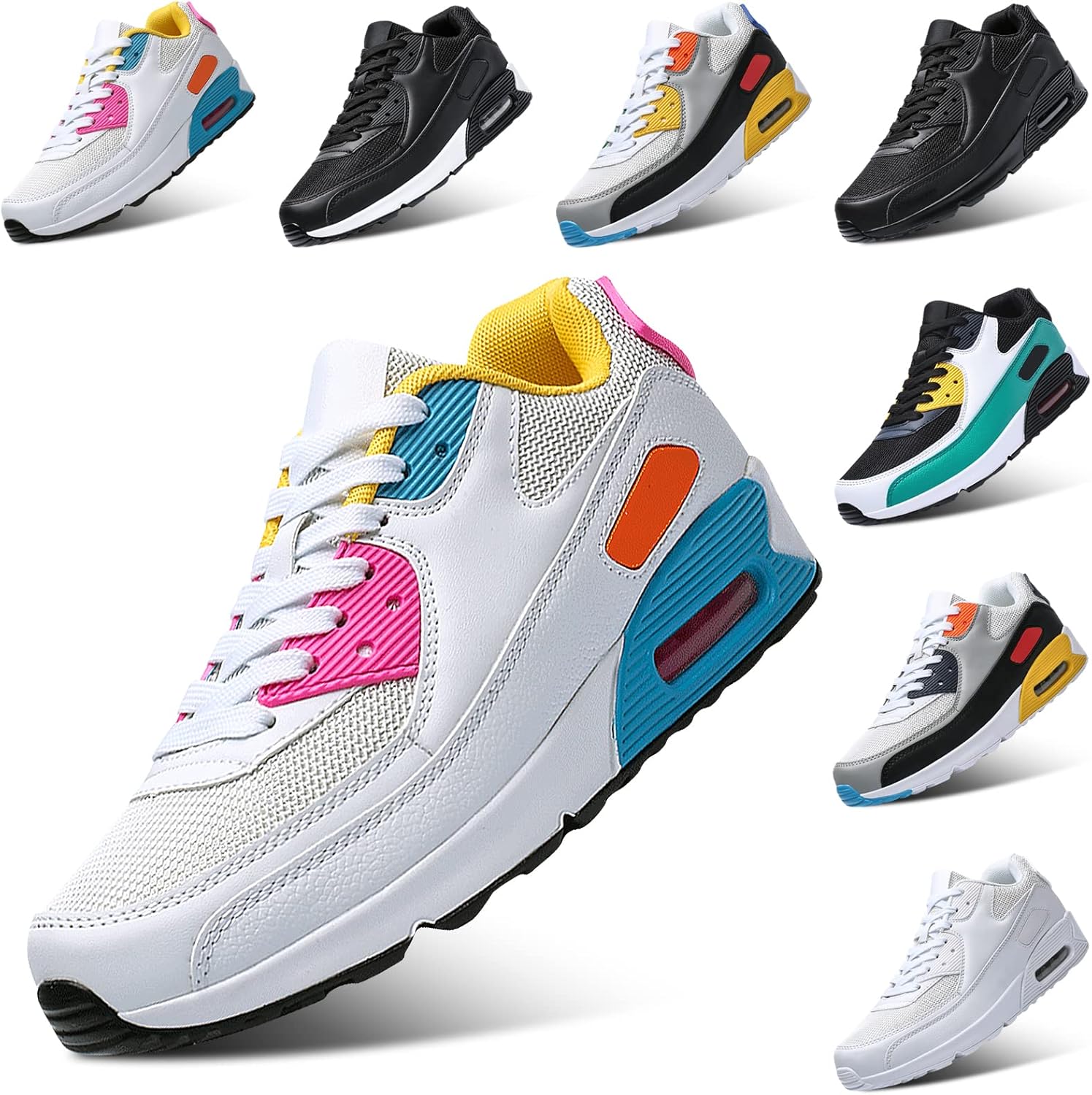 Padgene Men Women Running Shoes Sports Trainers Breathable Lightweight Sneakers Air Cushion Low Top Footwear Waking Fitness Lace up Shoes for Walking Gym Jogging Fitness Athletic Casual