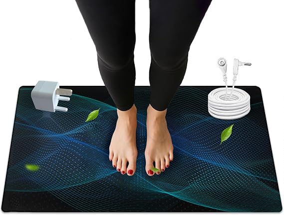 Grounding Mat, Earth Grounding Mat Earthing with UK Adapter & 15ft Grounding Cord, Grounding Well Mat for Feet, Pain Relief, Relaxation & Stress Relief, Indoor Grounding pad (24.1x16in)